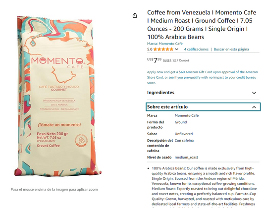 BUY MOMENTO CAFE 200G/7.05OZ ON AMAZON.COM